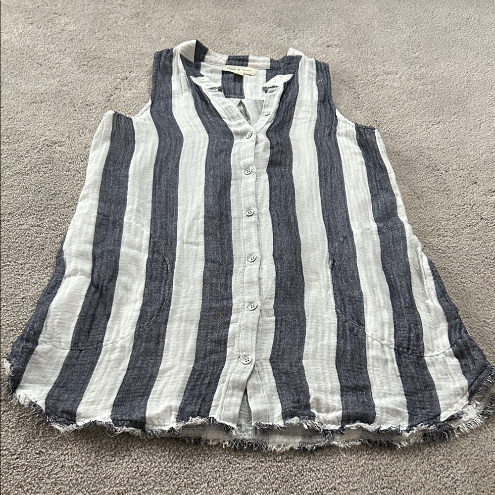 Sleeveless Button Front Tunic - Blue  & White Vertical Stripes size XS.